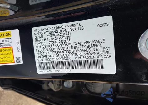 2023 Honda Accord Hybrid Sport z USA, uszkodzony, nr VIN 1HGCY2F53PA012606